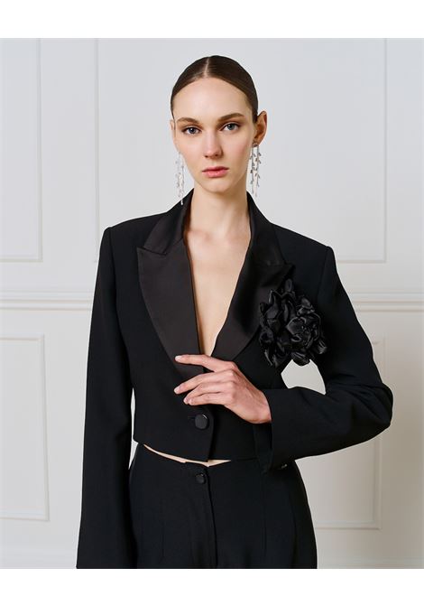 Blazer cropped con spilla di fiori Nero ACCESS fashion | 54-1069-259BLACK